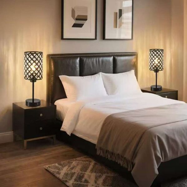 14.75 in. Black Crystal Table Lamp for Nightst USB C plus A Ports 3 Way Dimmable Lamp Crystal Shade for Bedroom
